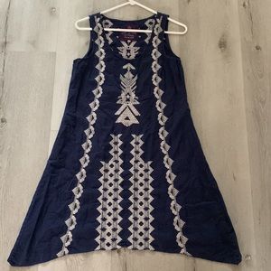 Johnny Was JW Los Angeles 100% linen dress embroidered size small navy